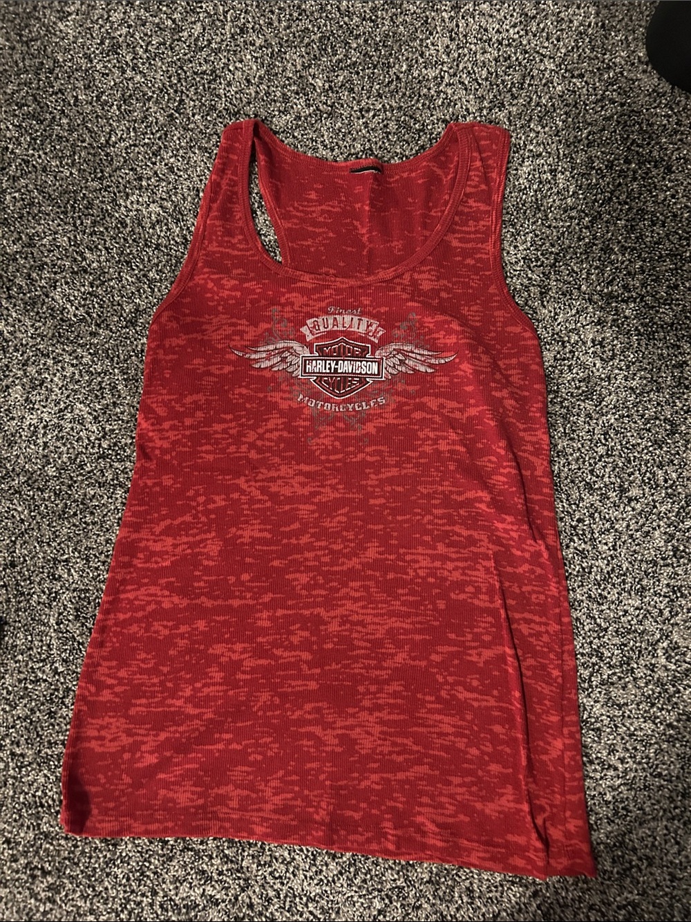 Harley-Davidson Women's Red Heathered Racerback Tank with Winged Logo